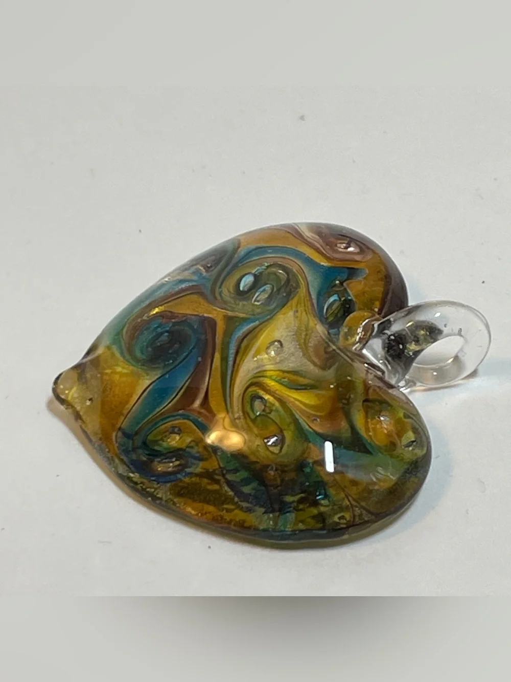 Boho Dichroic Iridescent Multicolor Glass Heart Pendant Necklace Adjustable Cord